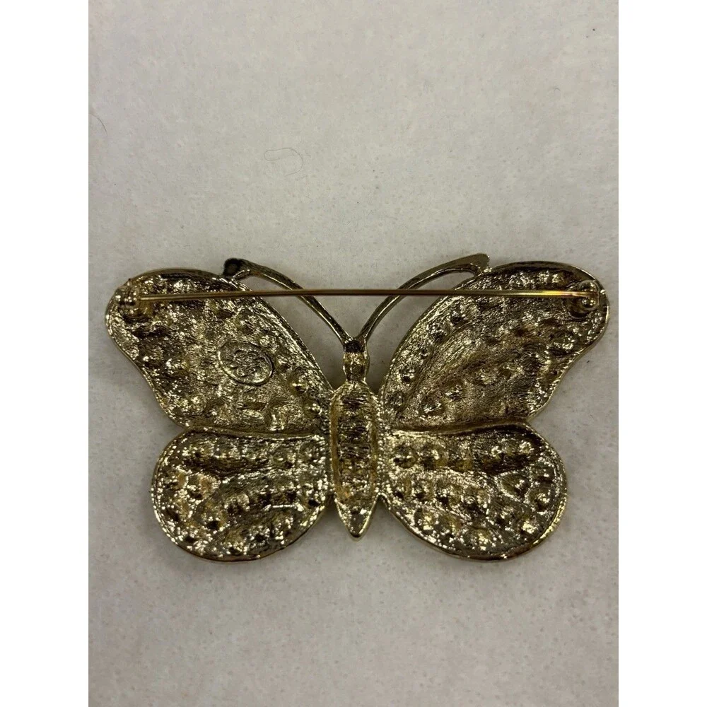 Kirk’s Folly Rainbow Butterfly Brooch Pin AB Rhinestones Gold Tone Large